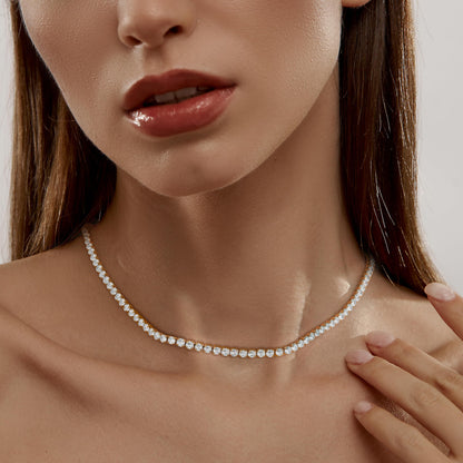 Robaice Tennis-Halskette für Damen, 14 Karat vergoldete Strass-Halskette für Frauen, zierliche Cubic Zirkonia geschliffene Kunst-Diamant-Kette 2 mm