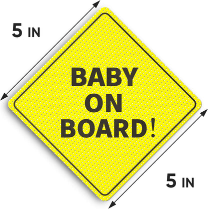 Baby On Board Aufkleber – Unverzichtbar für Autos – 12,7 x 12,7 cm – 2er-Pack – leuchtendes Gelb und DURCHSICHTIG beim Rückwärtsfahren – die besten Sicherheitsschilder für Ihre Kinder – nicht magnetischer Aufkleber – langlebig und stark haftend