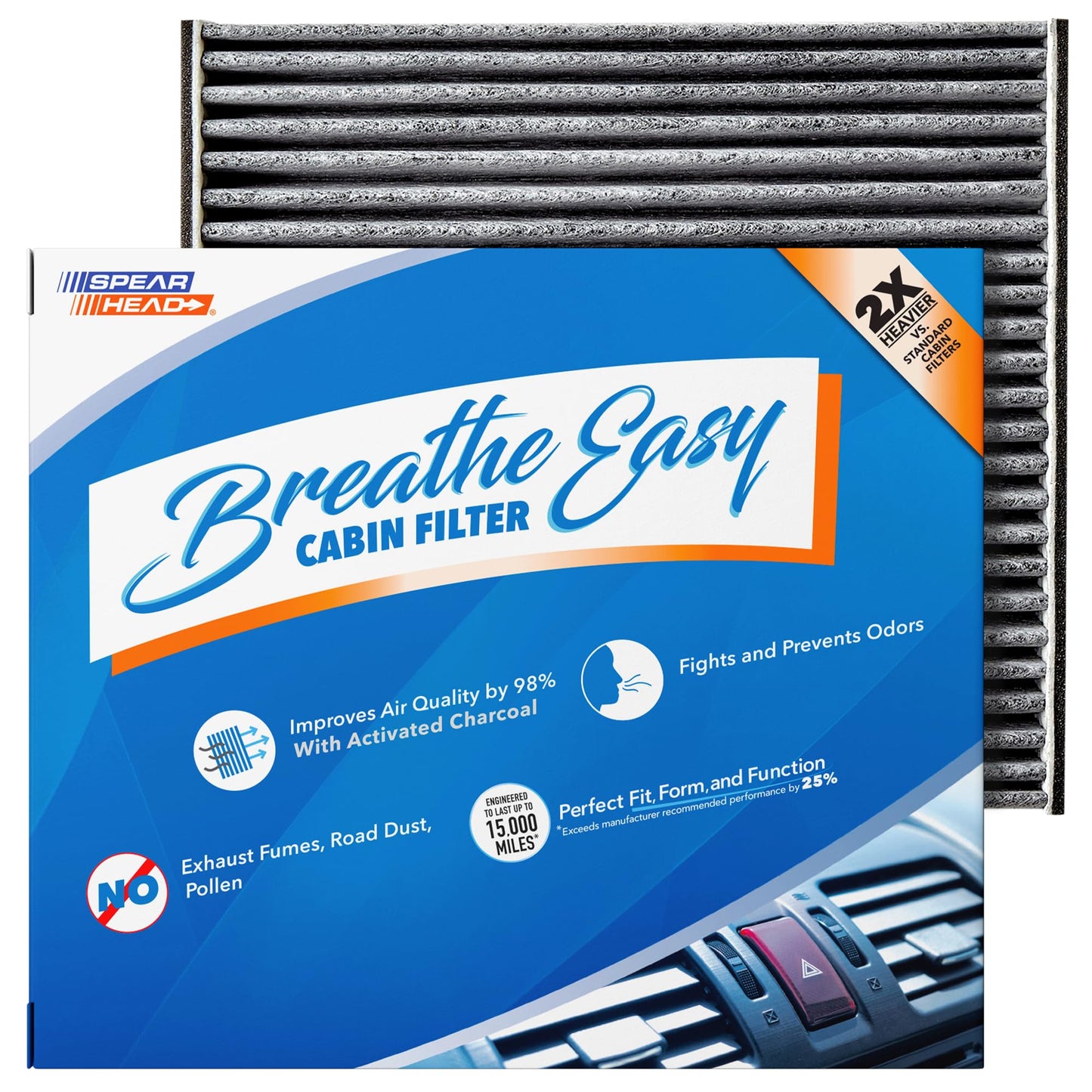 Spearhead Odor Defense Breathe Easy AC & Heater Cabin Filter | Fits Select 2016-2025 Toyota, Lexus, Subaru, 2016-2023 CX-9 Like OEM | Up to 25% Longer Lasting w/Activated Carbon (BE-157)