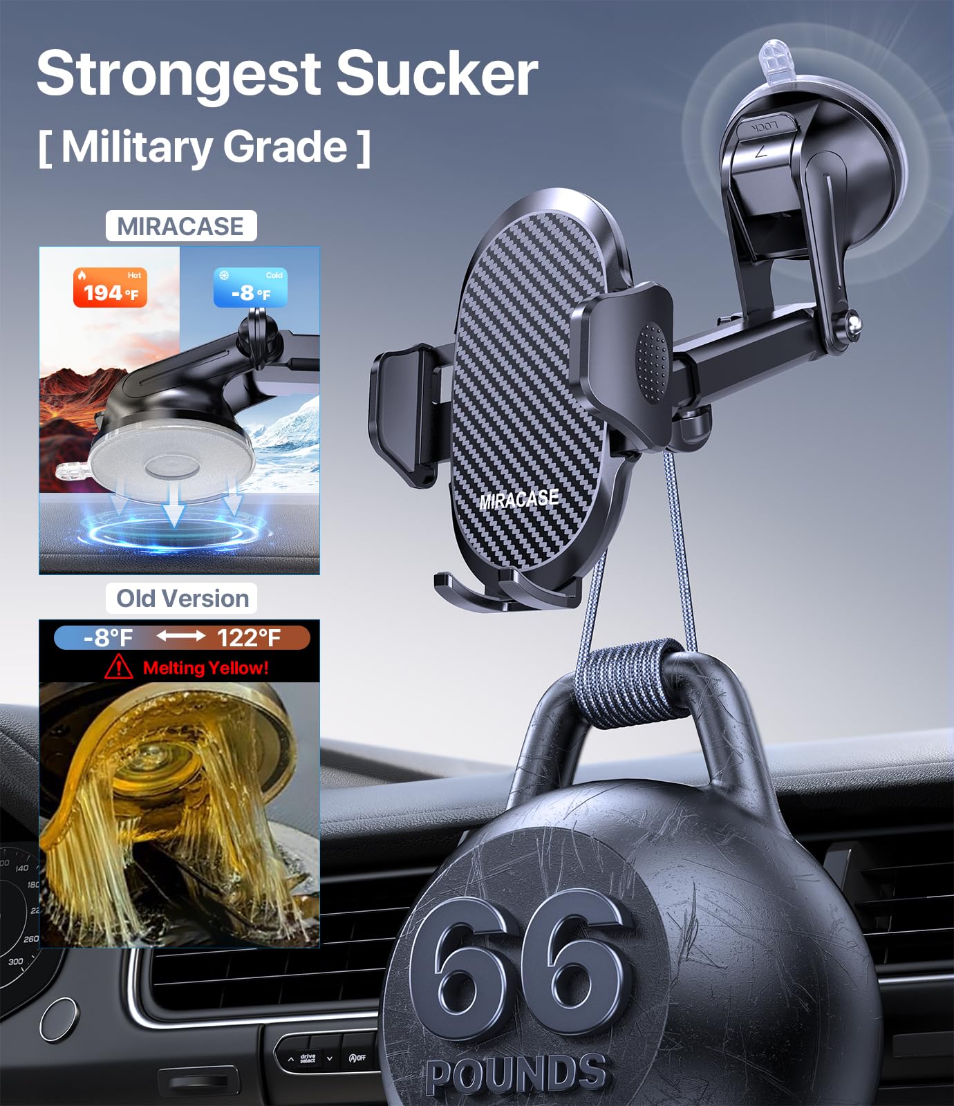 Miracase Car Phone Mount, [Upgraded Strong Military Grade Suction Cup] Long Arm Phone Holder for Car Dashboard Windshield Vent, Hands Free Cell Phone Holder Compatible with All Mobile Phones