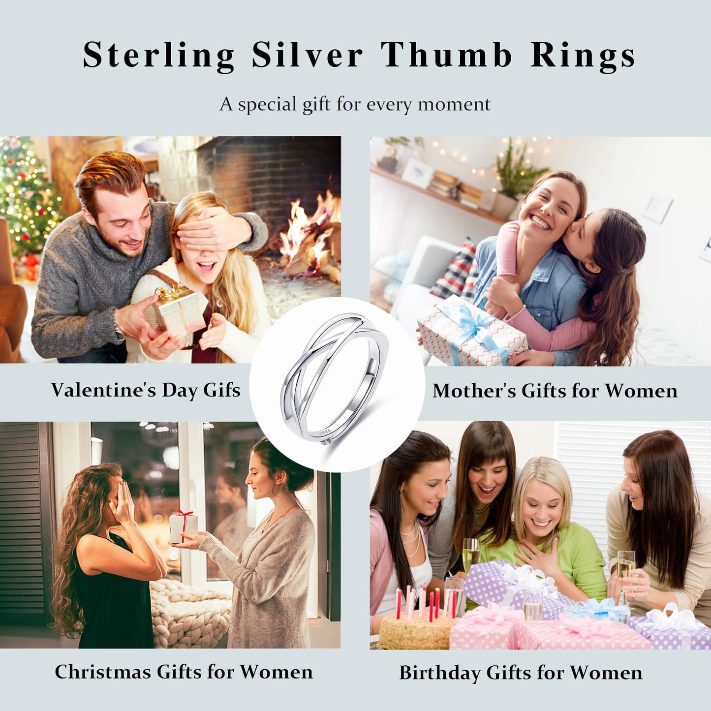 OOOPEL Sterlingsilber Verstellbarer Ring S925 Silberringe für Frauen Zirkonia Twist Liebesknoten Zarter Ring Silber Minimalistischer Offener Fingerring Silber Daumen Sterlingsilberring