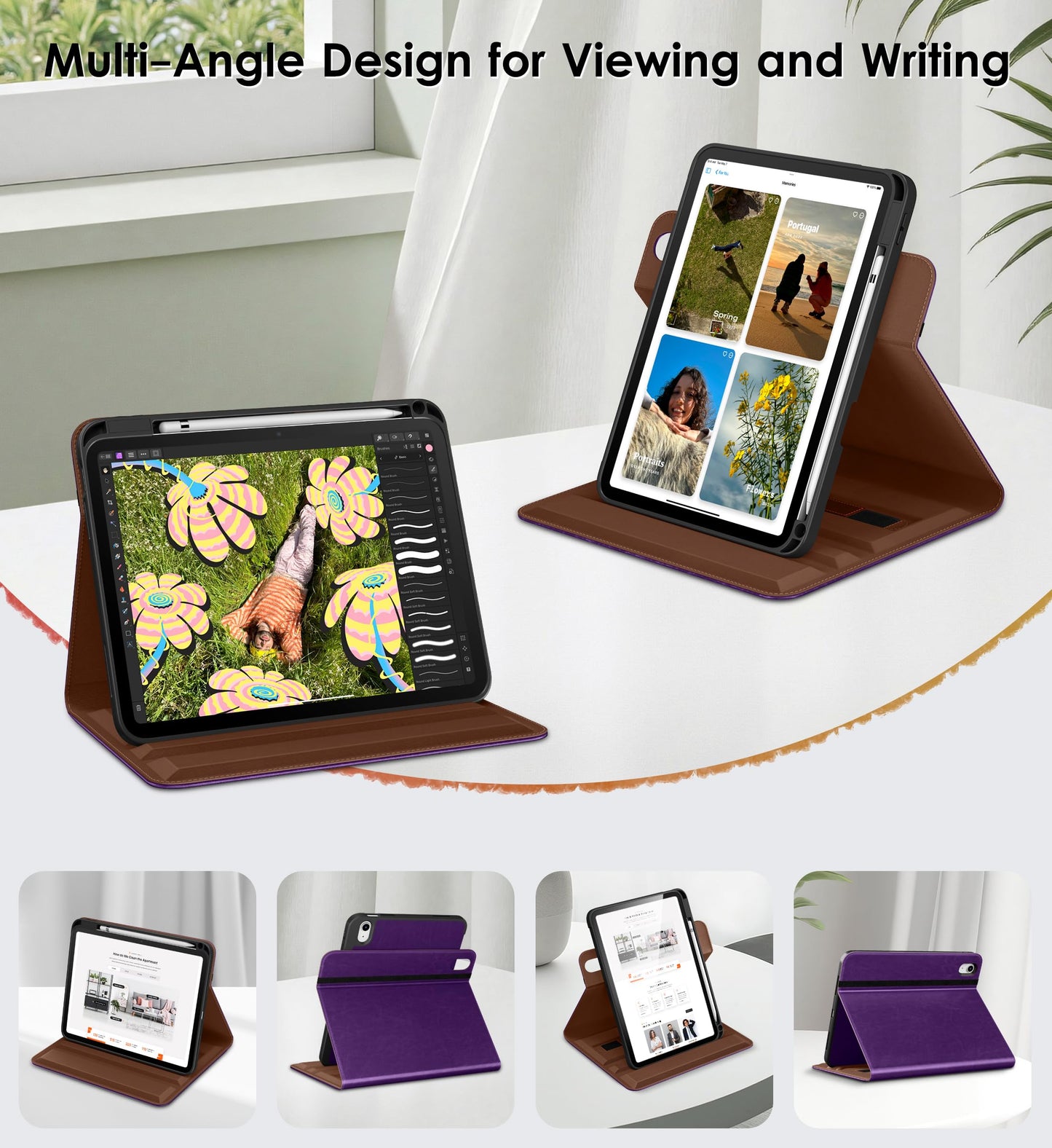 DTTO for iPad A16 Case, iPad 11th / 10th Generation Case (2025/2022), 360 Degree Rotating Premium Leather Folio Stand Cover with Pencil Holder, Brown