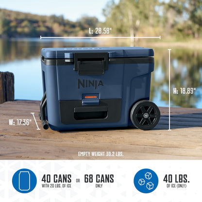 Ninja FrostVault 45QT Cooler with Wheels | Insulated with Temp Dry Storage Drawer | Keeps Ice Cold for Days | for The Beach, Camping, Picnics & More | Halocline Green | FB245TL