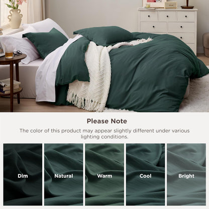 Funda nórdica blanca Bedsure, tamaño Queen, 3 piezas, aspecto de algodón prelavado, juego de cama extrasuave, incluye 1 funda nórdica de 228 x 228 cm con cierre de cremallera y 2 fundas de almohada, edredón no incluido