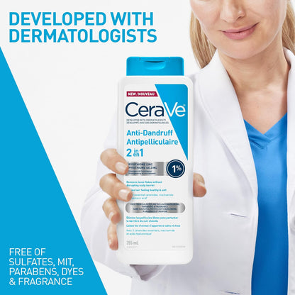 CeraVe Anti-Dandruff Hydrating Shampoo for Men & Women, Gently Cleanses Scalp & Hair While Reducing Flakes, Itchiness, and Irritation, Paraben-Free, Sulfate-Free, Suitable for All Hair Types. 355mL