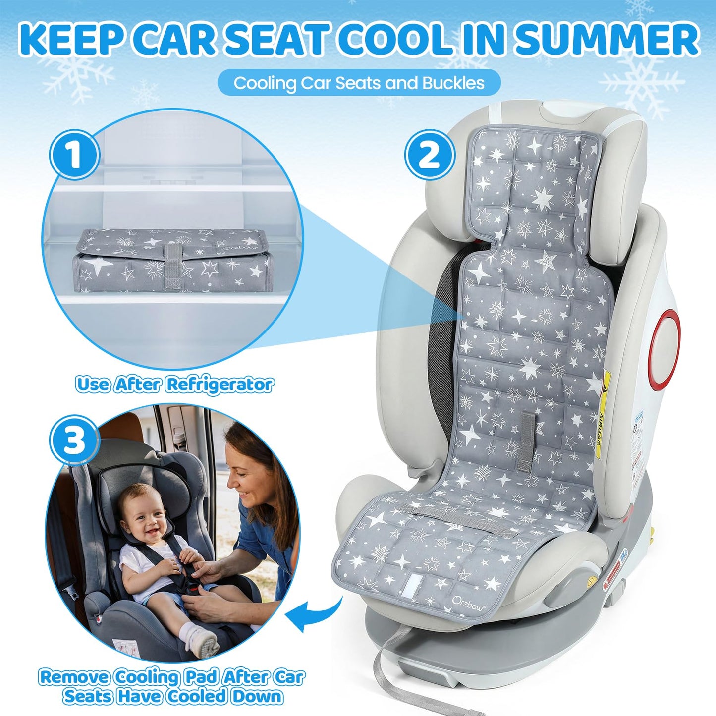 Orzbow Car Seat Cooling Pad with Insulated Bag, Carseat Cooler Pad for Babies Toddler Kids Infant, Portable Baby Cooling Pad for Hot Summer to Keep Comfortable, Blue
