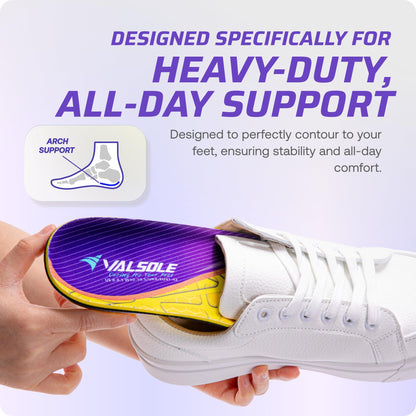 VALSOLE Heavy Duty Support Pain Relief Orthotics - 220+ lbs Plantar Fasciitis High Arch Support Insoles for Men Women, Flat Feet Orthotic Insert, Work Boot Shoe Insole, Absorb Shock with Every Step