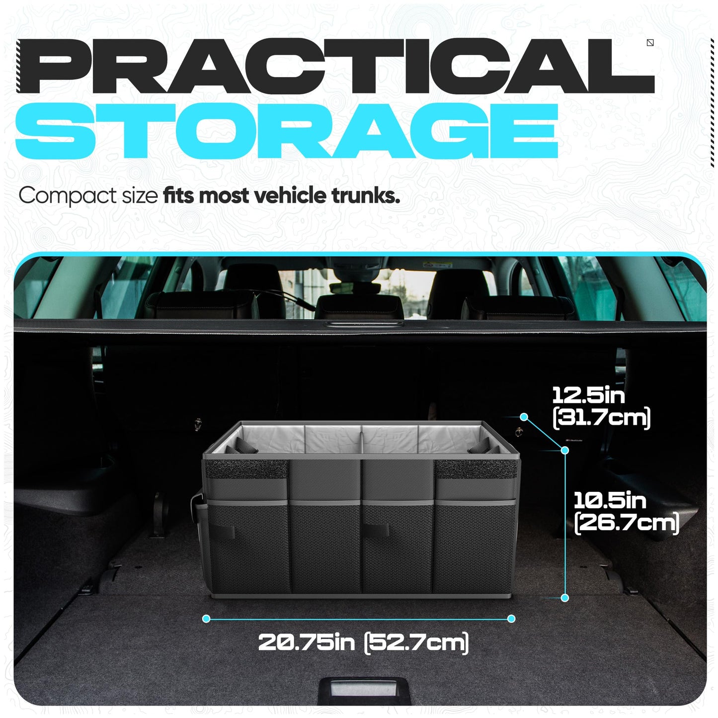 FORTEM Car Trunk Organizer, Collapsible Multi Compartment Car Organizer, Foldable SUV Storage for Car Accessories for Women Men, Non Slip Bottom, Securing Straps, Soft Cover 50L (Black, Standard)