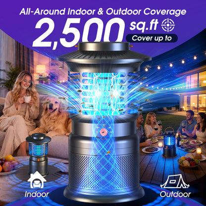 Bug Zapper Outdoor, 2-in-1 Mosquito Zapper with Attraction Light & Airflow Trap, 12H Long-Lasting Rechargeable Cordless Fly Zapper, Auto ON/Off, IPX5 Waterproof or Patio, Camping, Garage