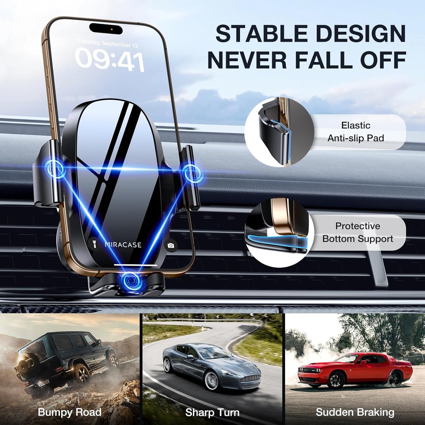 Miracase Handyhalterung für Lüftungsschlitze im Auto【2026 Breitere Klemme & Metallhaken】 Handyhalterung für Lüftungsschlitze im Auto, Freisprechfunktion, Handy-Autohalterung für iPhone 17 Pro Max 16 15 14 13 12 Samsung S25 Autozubehör