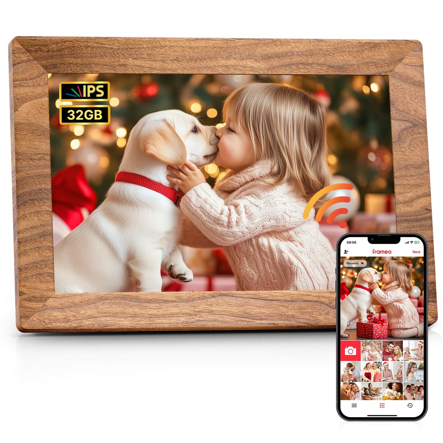 Frameo 10.1 Inch WiFi Digital Picture Frame, Smart Cloud Electronic Photo Frame with HD IPS Touch Screen Slideshow 32GB Memory Auto-Rotate Wall Mount, Share Photos/Videos from Phone - Gifts for Mom