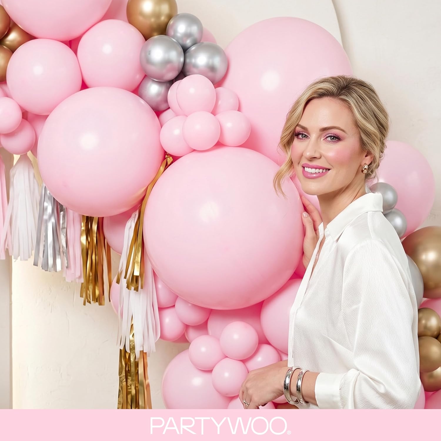 PartyWoo Light Pink Balloons 100 pcs Different Sizes of 36 18 12 10 5 Inch Pastel Baby Pale Pink Balloon Arch Kit Garland for Baby Shower Valentine's Day Princess Birthday Party Decorations Pink-Y48