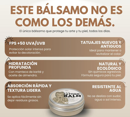 Tattoo Balm +50 SPF Sunscreen — Hydrating Tattoo Aftercare Cream for Color Protection & Daily Skin Moisture — Fast-Absorbing, Non-Greasy, Vanilla Scent