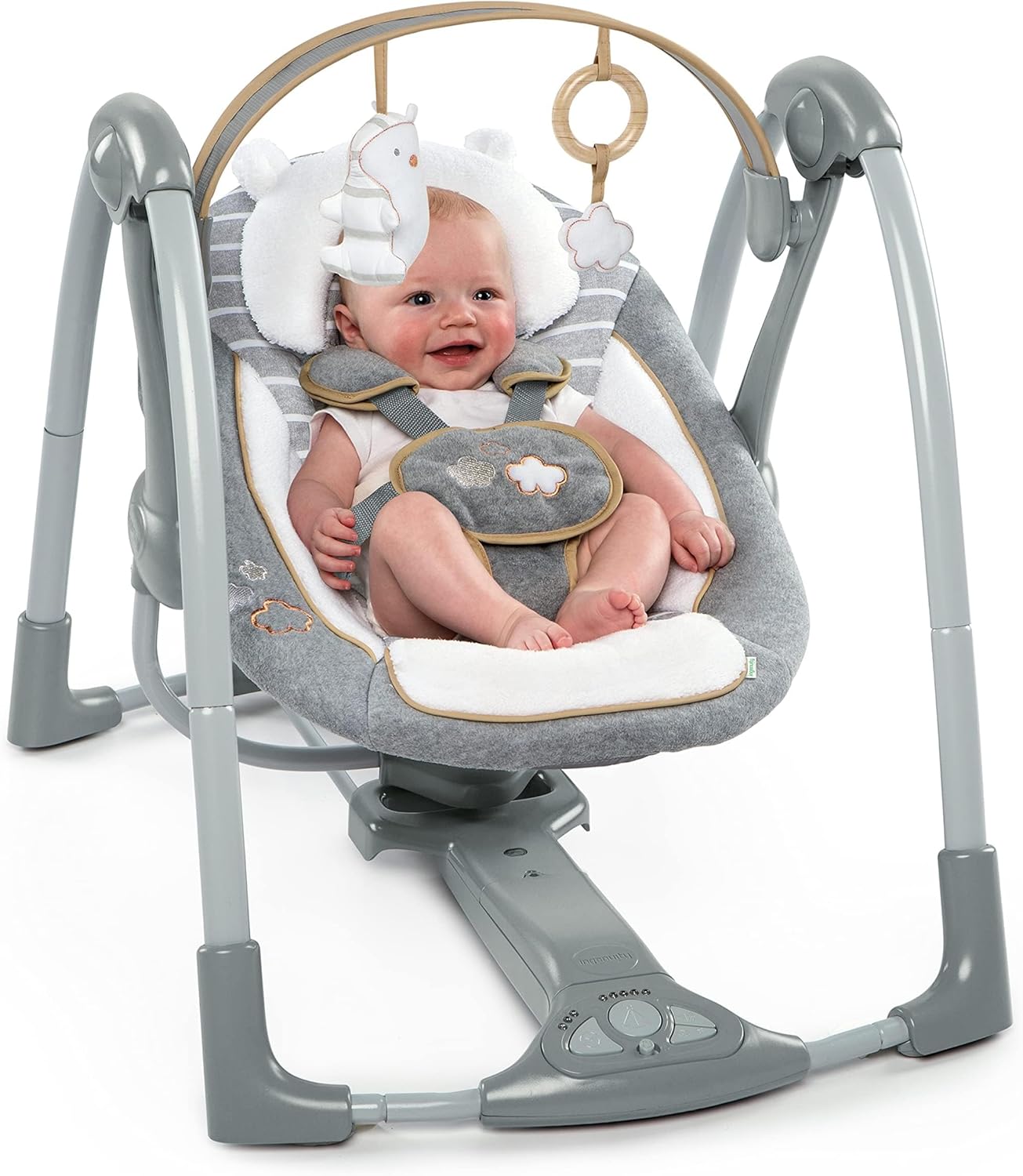 Ingenuity ConvertMe 2-in-1 Kompakte tragbare automatische Babyschaukel & Babysitz, batteriebetriebene Vibrationen, Naturgeräusche, 0-9 Monate 2,7-9 kg (Raylan)