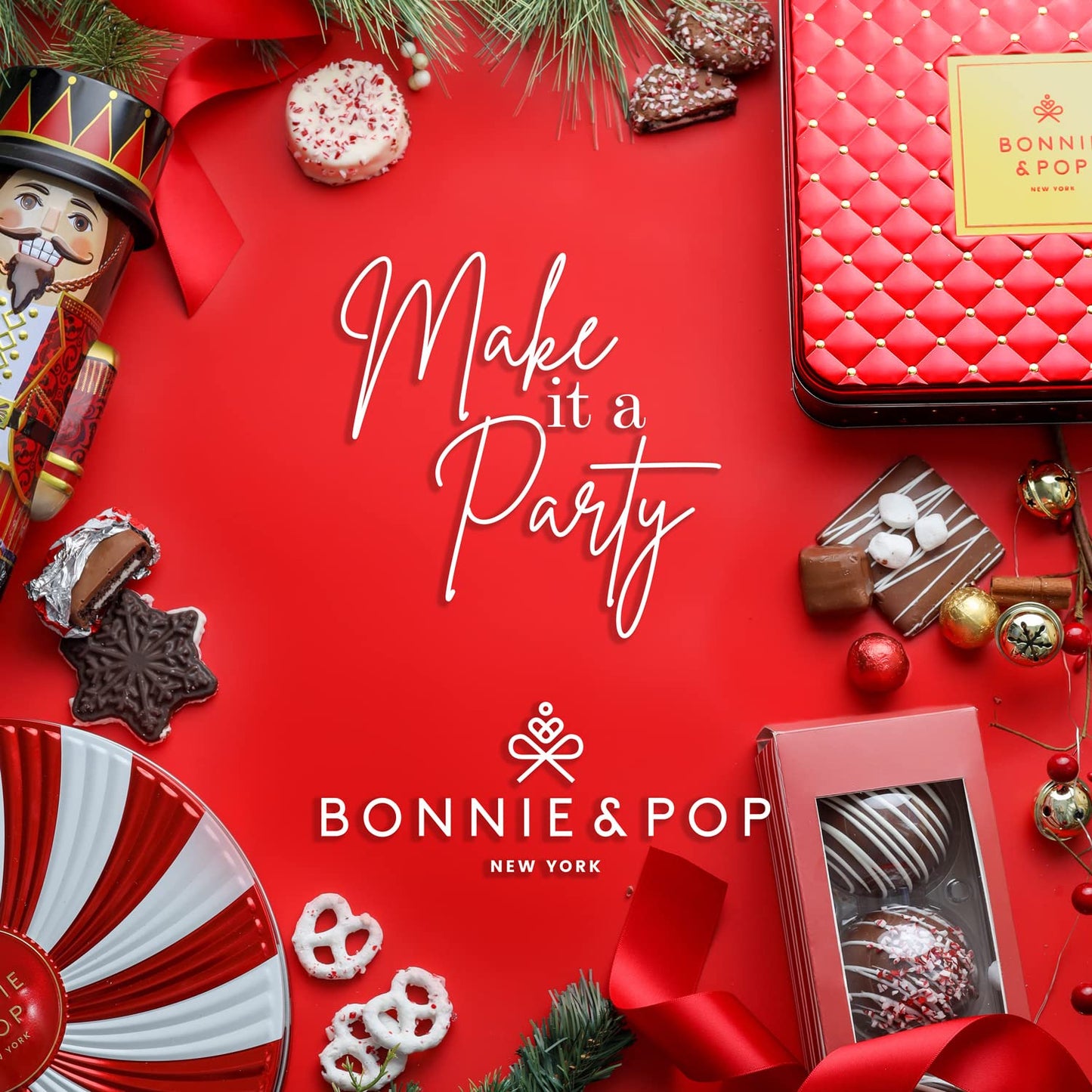BONNIE AND POP Weihnachtsgeschenkkorb – Weihnachtsgeschenke – Pralinen- und Nussgeschenkbox, Sortimentstablett – Geburtstag, Beileid, Genesung, Männer, Frauen & Familien