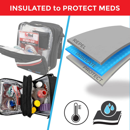 PracMedic Bags Travel Medicine Bag- First Aid Bags Empty or Epipen Carry Case for Insulin Pens, Pill Bottles, Diabetic Supply, Asthma Inhaler Spacer, Allergy Meds or First Aid Supplies (Red)