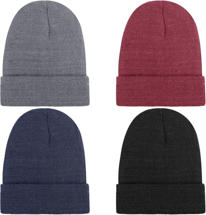 MENOLY Kinder Wintermütze, 4er Pack Winter-Beanies Stretch-Mütze Strickmütze Beanie Mütze für Mädchen Jungen