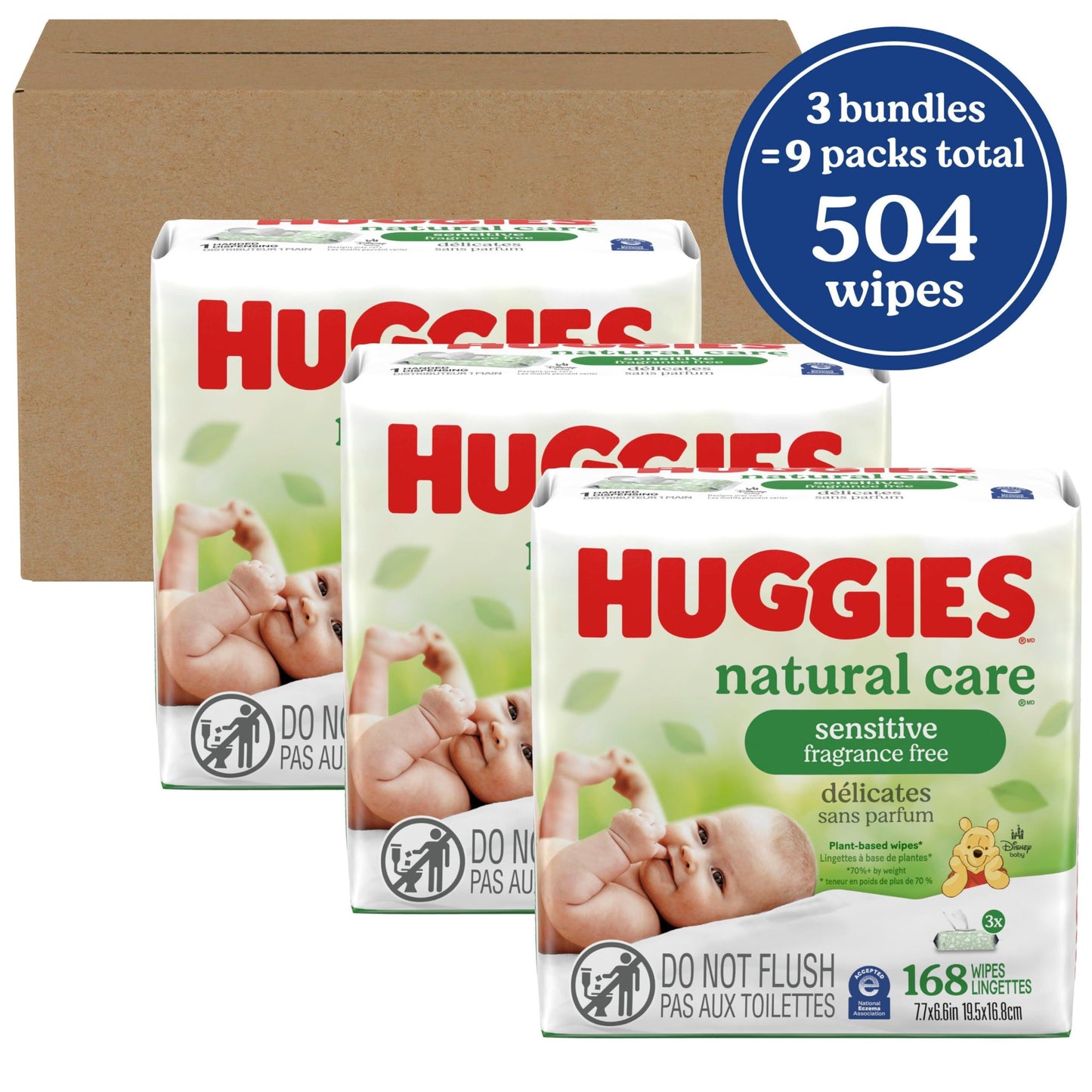 Huggies Natural Care Sensitive Baby-Feuchttücher, parfümfrei, hypoallergen, 99 % gereinigtes Wasser, 15 Flip-Top-Packungen (insgesamt 960 Tücher)