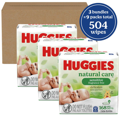 Huggies Natural Care Sensitive Baby-Feuchttücher, parfümfrei, hypoallergen, 99 % gereinigtes Wasser, 15 Flip-Top-Packungen (insgesamt 960 Tücher)