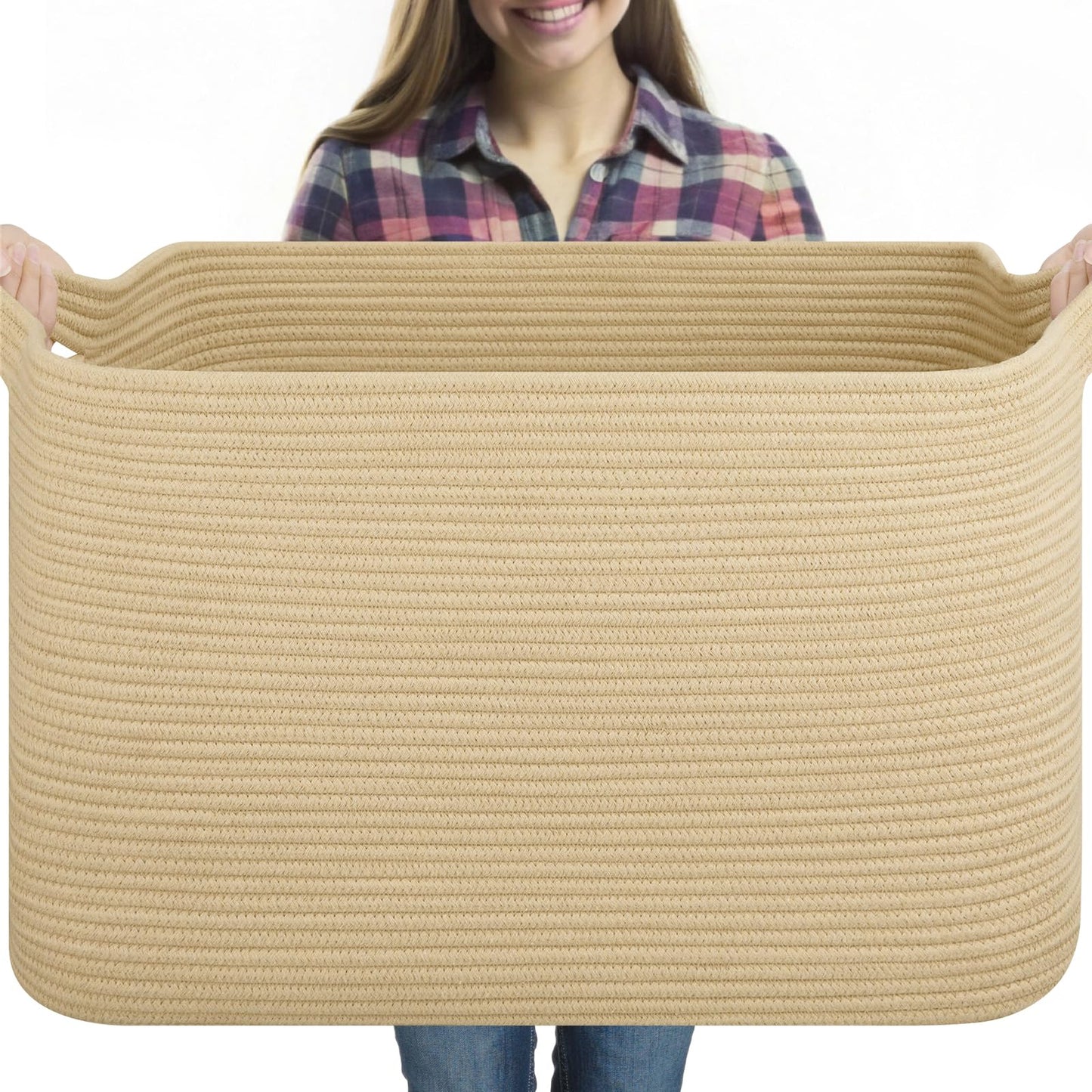 OIASKET 95L Extra Large Blanket Basket, 24" x 16.9" x 14.2" Woven Storage Basket for Living Room, Nursery Blanket Storage for Toys, Towels, Dirty Clothes (Grey)
