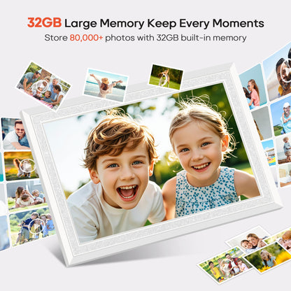 Frameo 10.1 Inch WiFi Digital Picture Frame, Smart Cloud Electronic Photo Frame with HD IPS Touch Screen Slideshow 32GB Memory Auto-Rotate Wall Mount, Share Photos/Videos from Phone - Gifts for Mom
