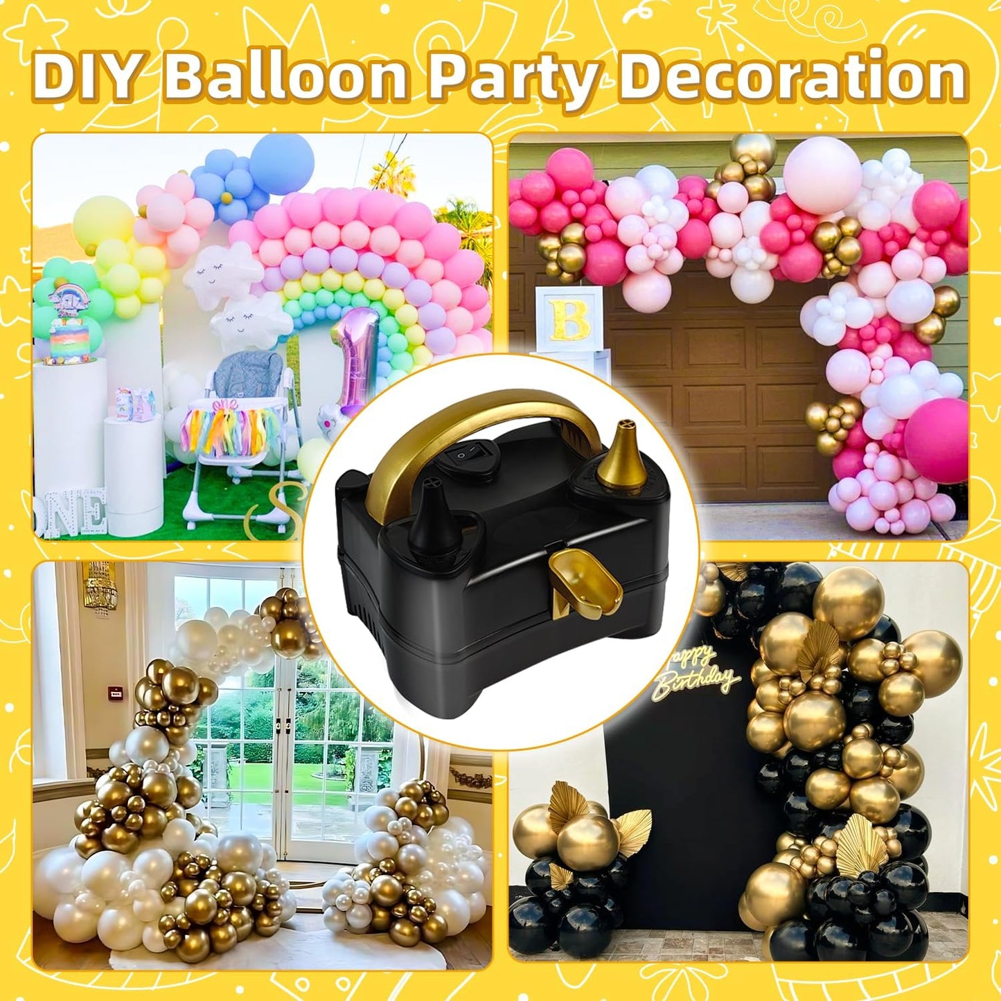 Bomba de globos eléctrica Bezente, inflador de globos portátil, bomba de aire eléctrica para globos, bomba de globos eléctrica de doble boquilla para decoraciones de fiestas de cumpleaños, bodas y graduaciones
