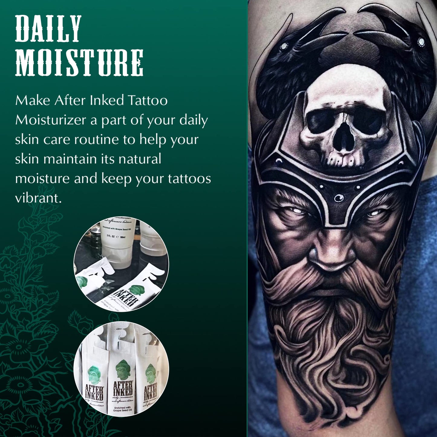 After Inked Tattoo Aftercare Lotion – Moisturizing Balm for Inked Skin, As Seen on INK MASTER – Hydrating Cream with Grape Seed Oil, Skin Nourishment & Daily Maintenance– 3 Fluid oz Tube (12-Pack)