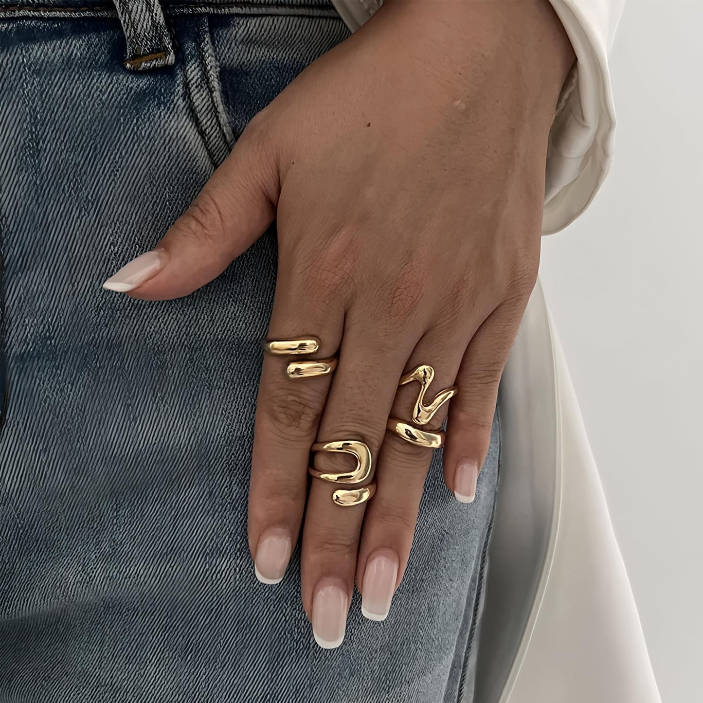 YEEZII Chunky Gold Rings for Women Non Tarnish, 18K Gold Plated Stackable Thumb Ring, Statement Women Rings Set