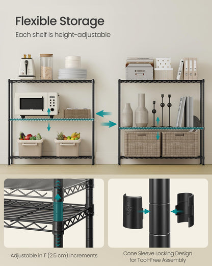 SONGMICS Storage Shelf, Small Metal Wire Shelving Unit, Adjustable Shelves, for Small Spaces, Garage, Bedroom, Living Room, Kitchen, Pantry, 5 Tier, 11.8 x 11.8 x 47.6 Inches, Ink Black ULGR123BH01