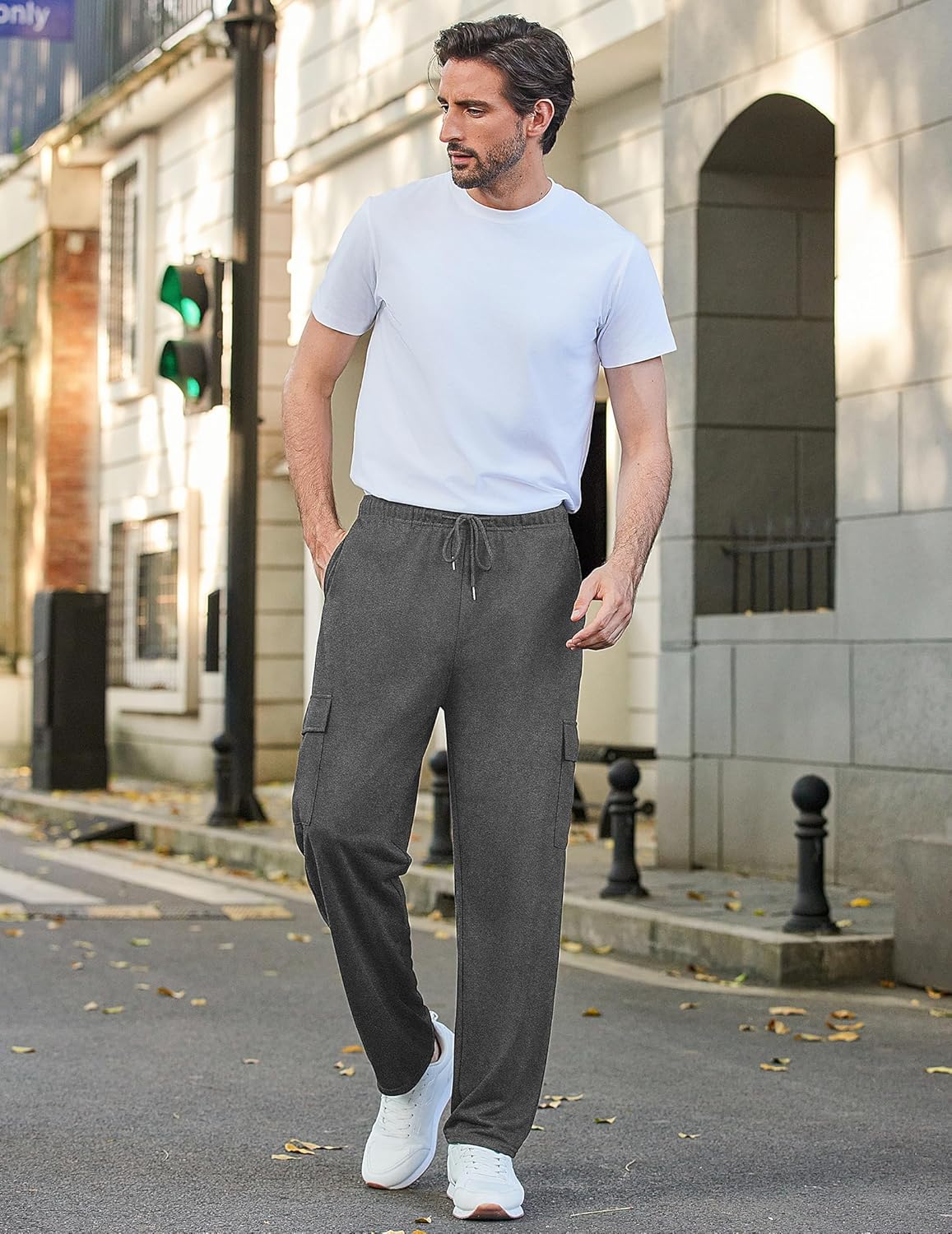 Deyeek Herren Cargo Jogginghose Open Bottom Baggy Leichte Cargo Sweatpants für Männer Locker sitzende Freizeithose mit Taschen