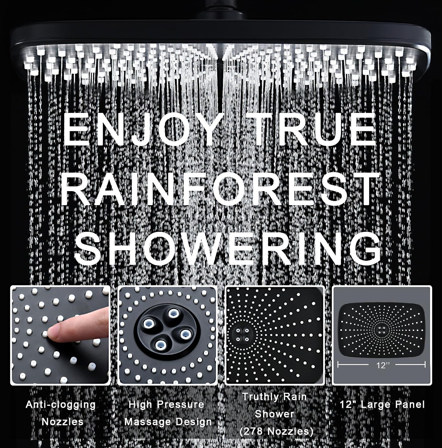 BOZYBO Rain Shower Head with Handheld: High Pressure Shower Heads with Handheld Spray Combo, 12" Rainfall Shower Head and 9 Sprays Hand Showerheads with Magnetic Docking and Power Jets, Chrome