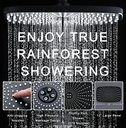 BOZYBO Rain Shower Head with Handheld: High Pressure Shower Heads with Handheld Spray Combo, 12" Rainfall Shower Head and 9 Sprays Hand Showerheads with Magnetic Docking and Power Jets, Chrome