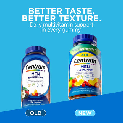 Centrum MultiGummies Gummy Multivitamin for Men, Multivitamin/Multimineral Supplement with Selenium, Antioxidants and Vitamin D3, Assorted Fruit Flavor - 170 Count (Pack of 12)