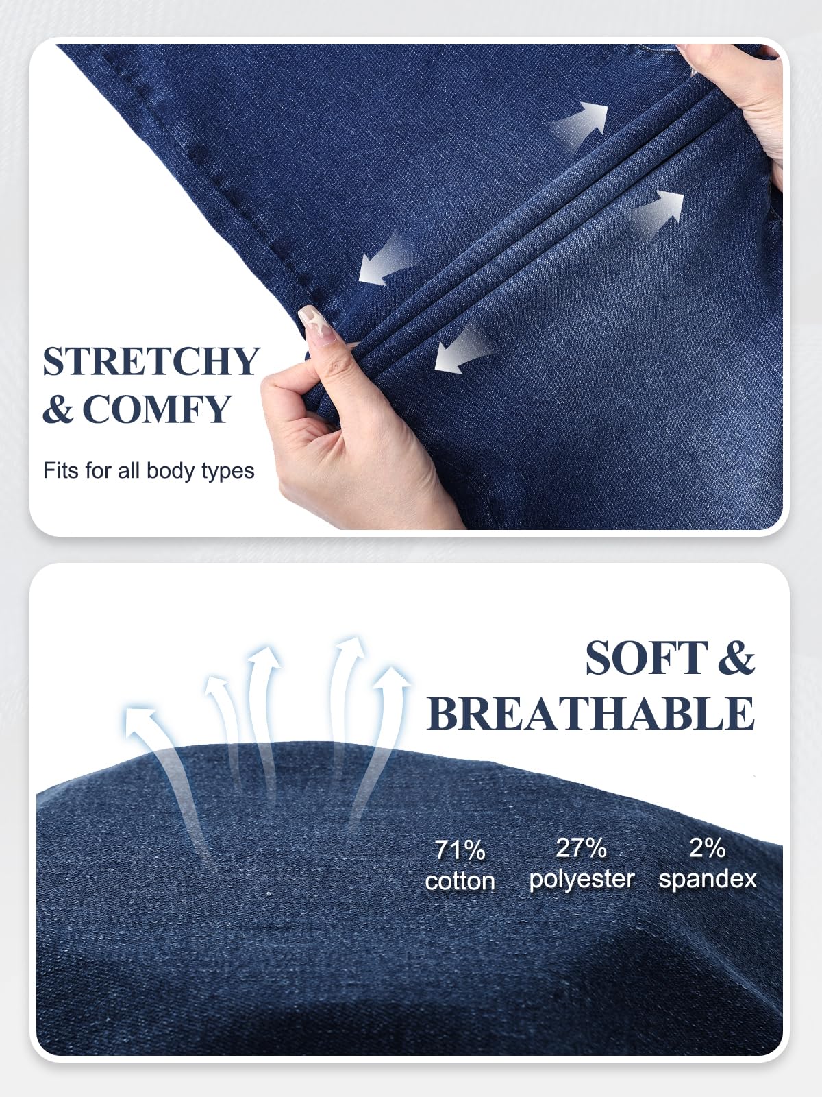 UCOOLYN Pull On Wide Leg Jeans für Damen, High Waisted Bauchkontrolle Stretchy Baggy Trendy Straight Denim Hose mit Taschen für die Arbeit Dunkelblau