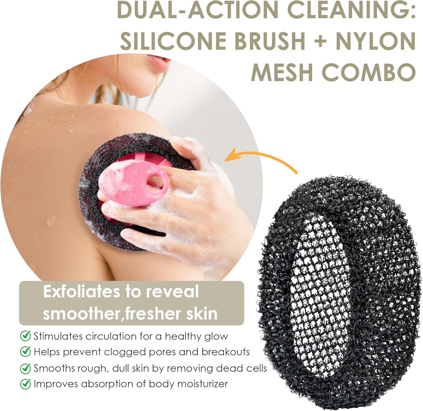 INNERNEED Duschbürste aus weichem Silikon in Lebensmittelqualität, Hand-Körperbürste zur Hautreinigung, sanftes Peeling, gute Schaumbildung (Schwarz)