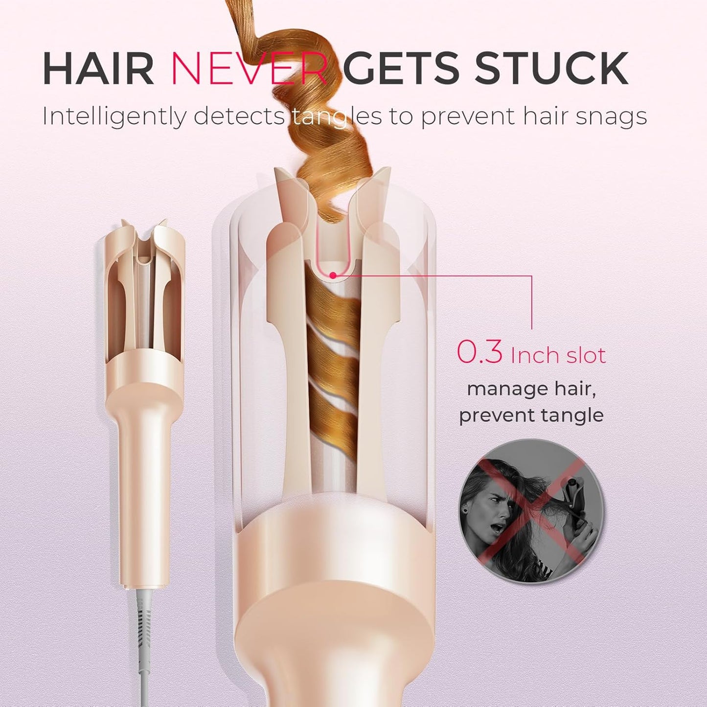 TYMO CURLPRO Automatic Rotating Curling Iron - Beach Waves Curling Wand, Portable Hair Curler, 500 Million Ionic, Dual Voltage & Lightweight for Travel, Ceramic Coating, Metallic Gray 1 inch
