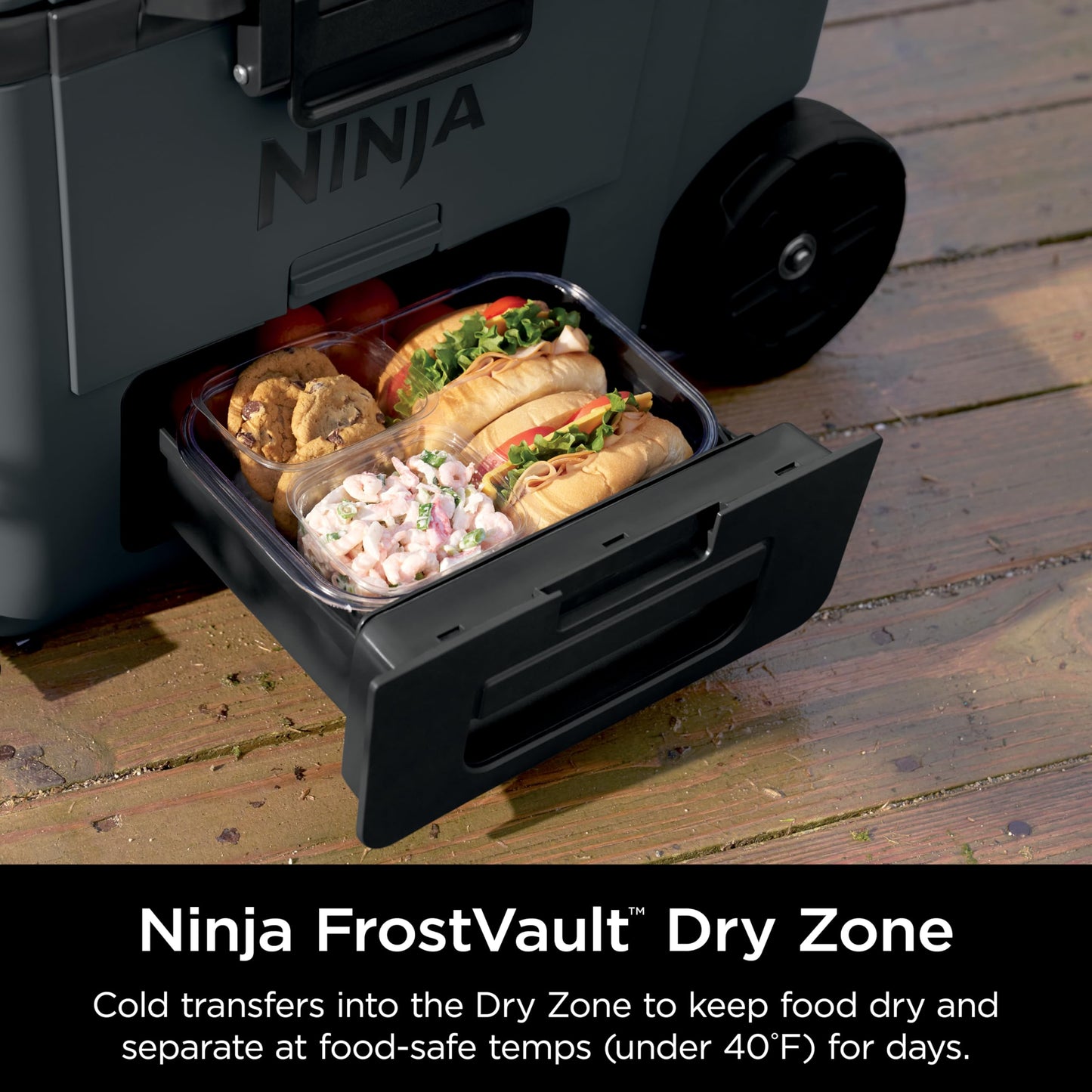 Ninja FrostVault 45QT Cooler with Wheels | Insulated with Temp Dry Storage Drawer | Keeps Ice Cold for Days | for The Beach, Camping, Picnics & More | Halocline Green | FB245TL