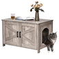 Homhedy Cat Litter Box Enclosure, Wooden Cat Washroom Furniture with Barn Door, Pet House, Fit Most of Litter Box, White