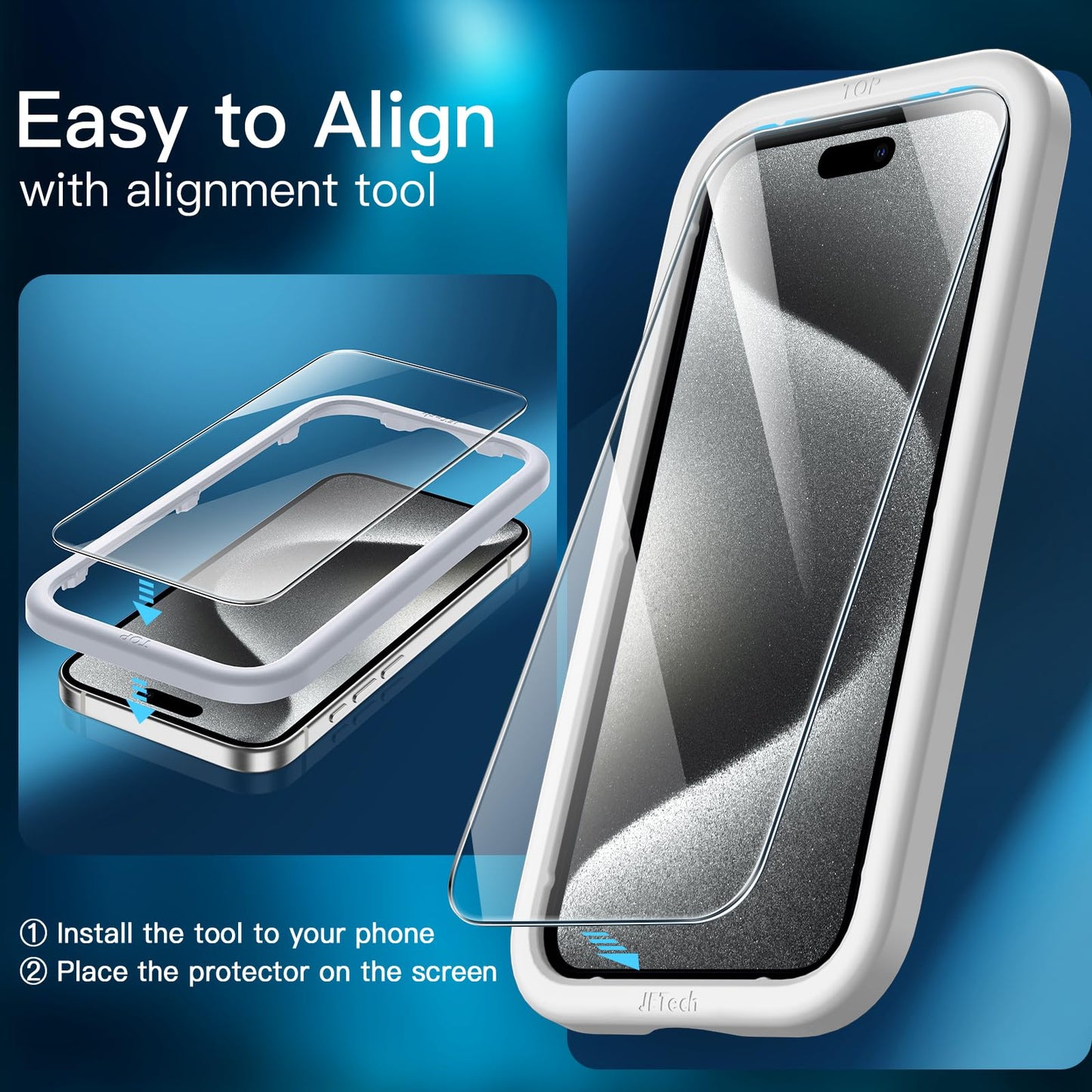 JETech Displayschutzfolie für iPhone 16 6,1 Zoll, gehärtetes Glas mit einfachem Installationstool, Case-Friendly, HD Klar, 3 Stück