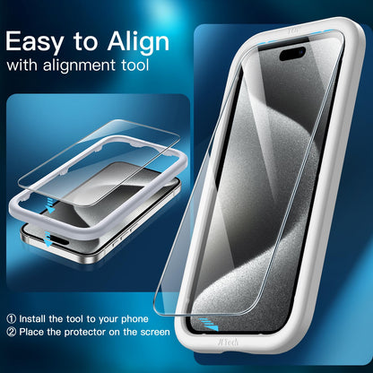 JETech Displayschutzfolie für iPhone 16 6,1 Zoll, gehärtetes Glas mit einfachem Installationstool, Case-Friendly, HD Klar, 3 Stück