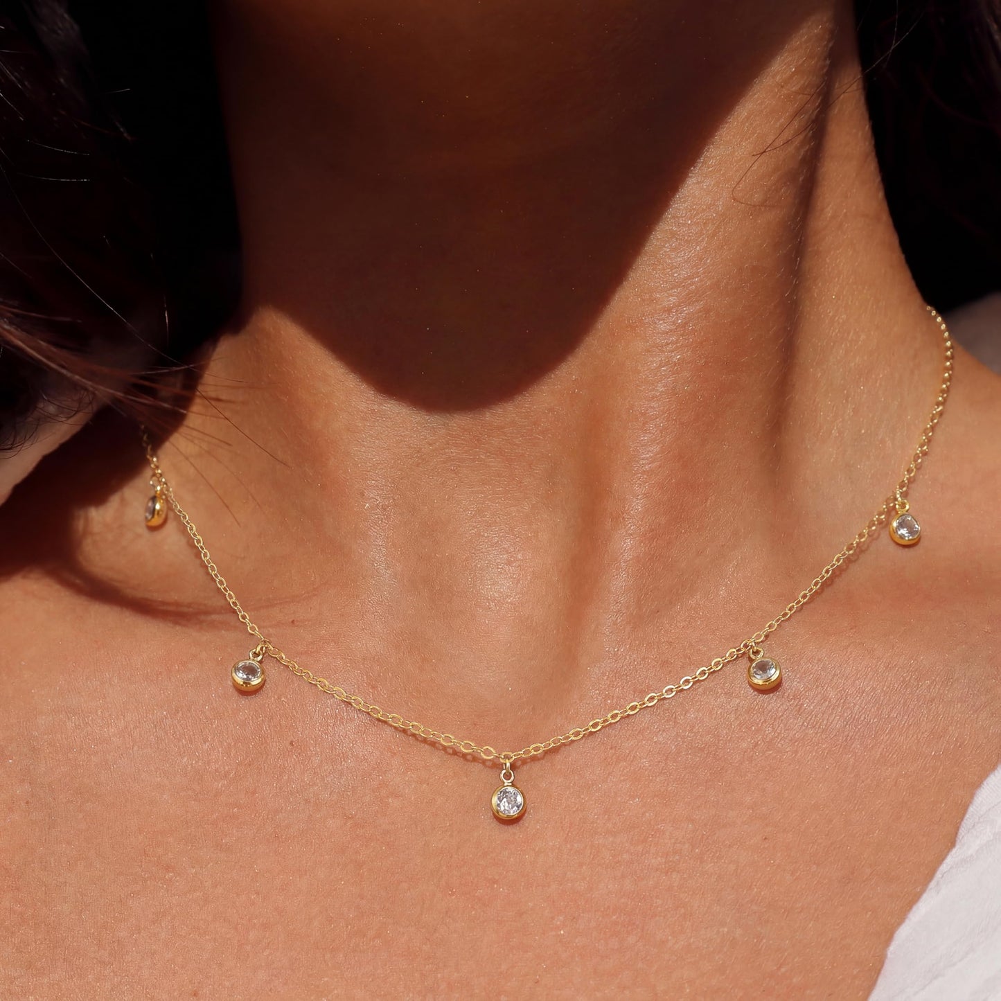 Tewiky Dainty 14k Gold Plated/Silver Cubic Zirconia Necklaces for Women, Simple CZ Jewelry Necklaces Trendy Gifts