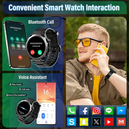Militärische Smartwatch für Herren (Anrufe entgegennehmen/tätigen), 1,39 Zoll HD-Touchscreen Fitness Tracker mit Schlaf-/Herzfrequenz-/Blutsauerstoffüberwachung, 110+ Sportmodi, IP68 Wasserdichte Smartwatch für iPhone Android, Schwarz