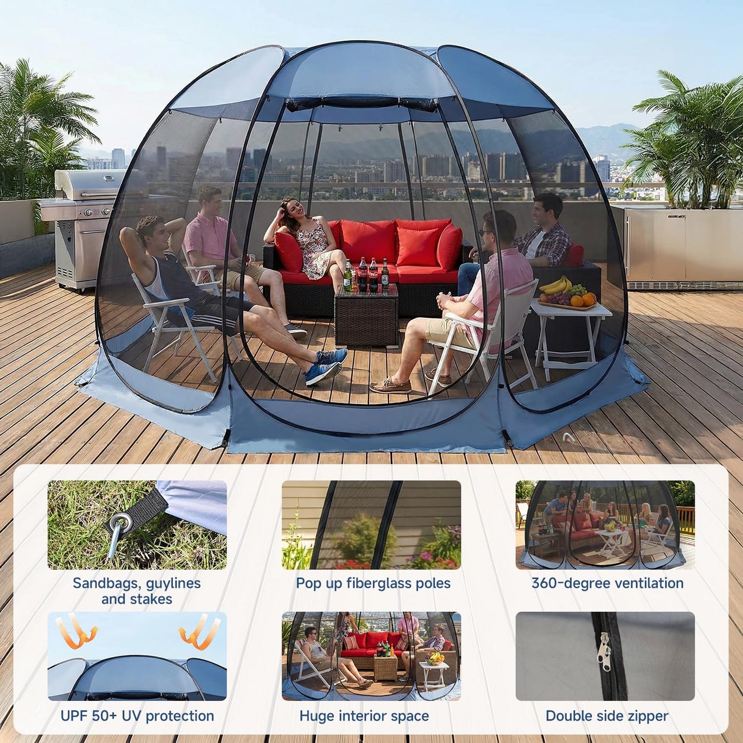 Alvantor Pop Up Screen House Tent, Instant Outdoor Gazebo with Mosquito Netting & UPF 50+ Sun Protection, Portable Canopy Shelter for Patio, Backyard, Camping (2-10 Person)