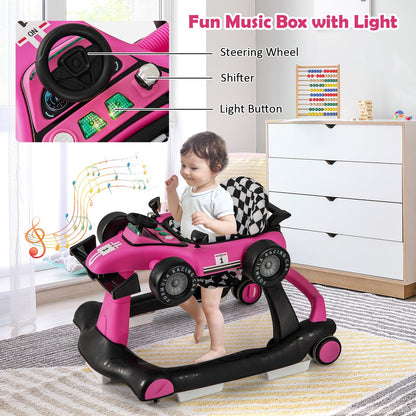 HONEY JOY 4-in-1 Baby Walker, Activity Push Walker w/3 Adjustable Heights, Smooth Wheels w/Adjustable Speed, Padded Seat, Music & Light, Foldable Car Walker for Baby Boys Girls Age 6 Months+ (Blue)
