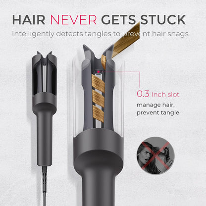 TYMO CURLPRO Automatic Rotating Curling Iron - Beach Waves Curling Wand, Portable Hair Curler, 500 Million Ionic, Dual Voltage & Lightweight for Travel, Ceramic Coating, Metallic Gray 1 inch
