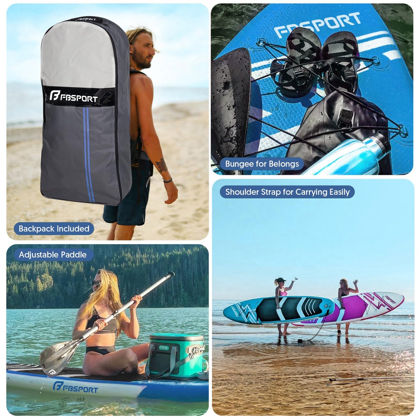FBSPORT 11' Premium Stand Up Paddle Board, Yoga Board with SUP Accessories & Carry Bag | Wide Stance, Surf Control, Non-Slip Deck, Leash, Paddle and Pump for Youth & Adult