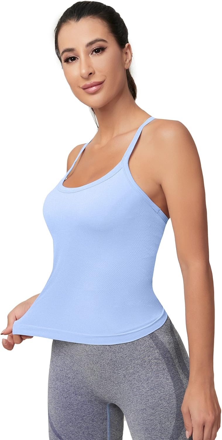 MathCat Workout Tank Tops für Damen mit integriertem BH, ärmellose Gym Tops Nahtlose Racerback Athletic Yoga Shirts