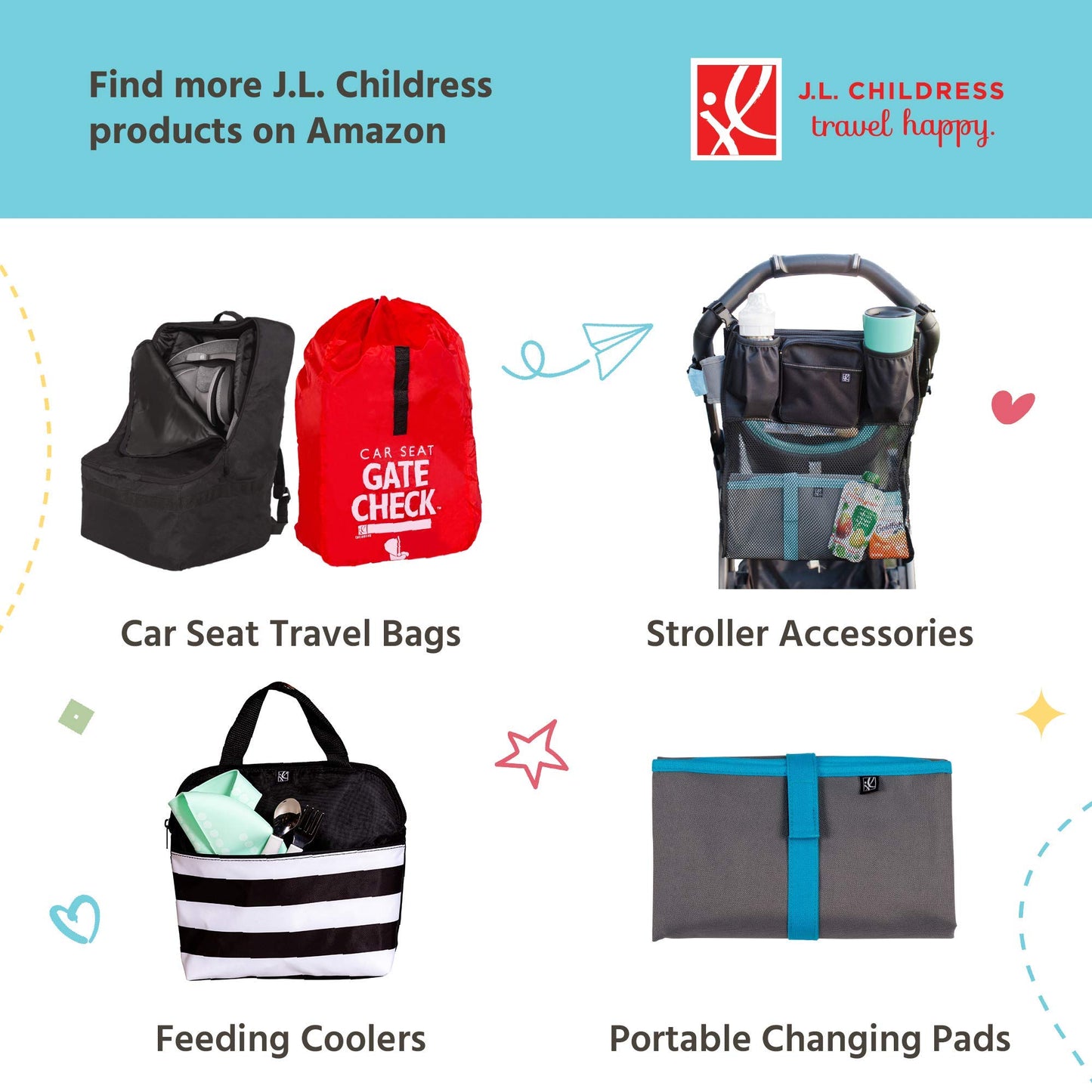 J.L. Childress Gate Check Bag for Single & Some Double Strollers - Travel Bag for Airplane, Fits Most Standard Baby Strollers, Airport Accessories Gate Check, Flying Essentials - Neon Blue
