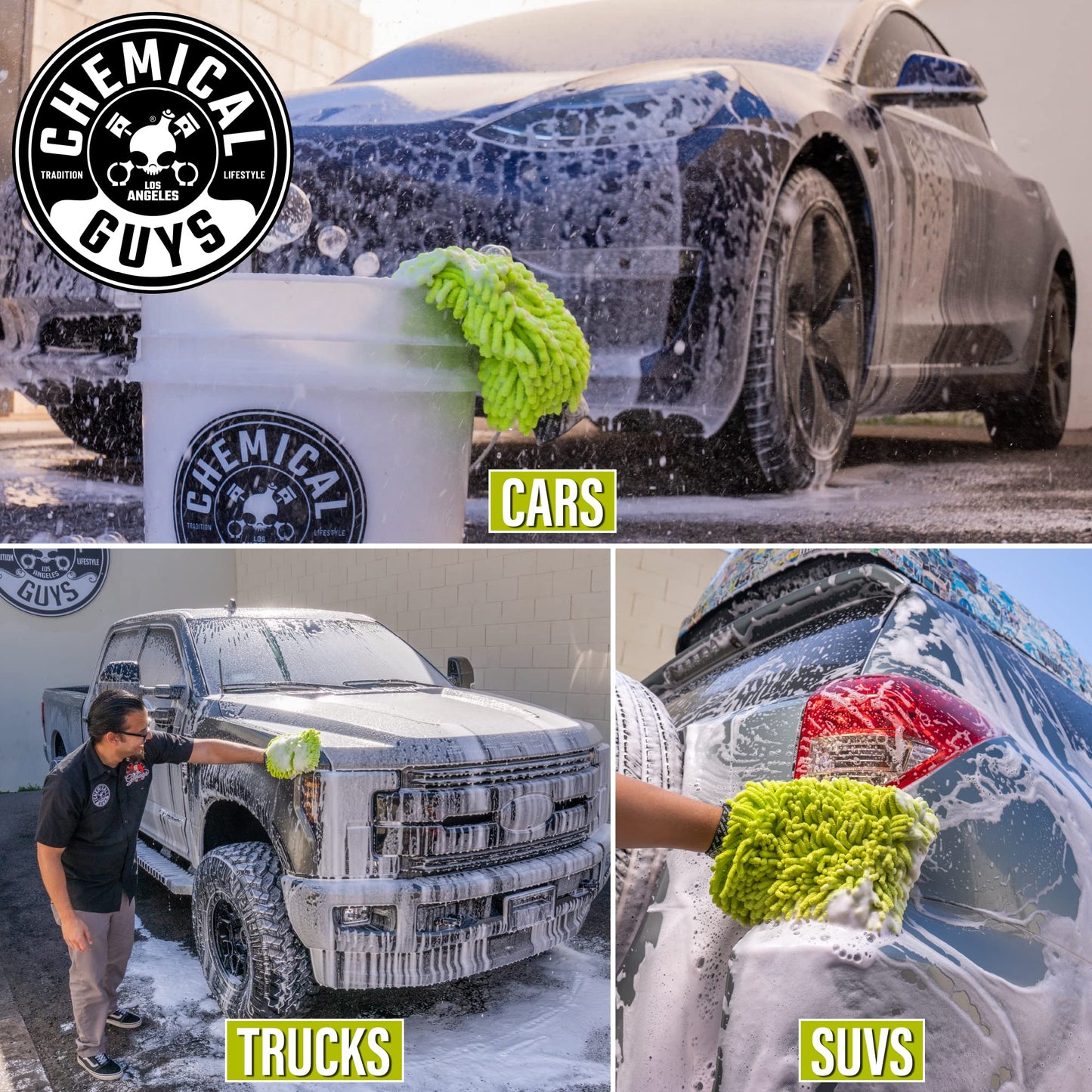 Chemical Guys Chenille Premium Kratzfreier Mikrofaser Waschhandschuh für die Autowäsche – 2er-Pack, Limettengrün, ultraweiche Autowaschhandschuhe, wirbelfreies Finish, sicher für LKWs, SUVs, Motorräder und mehr
