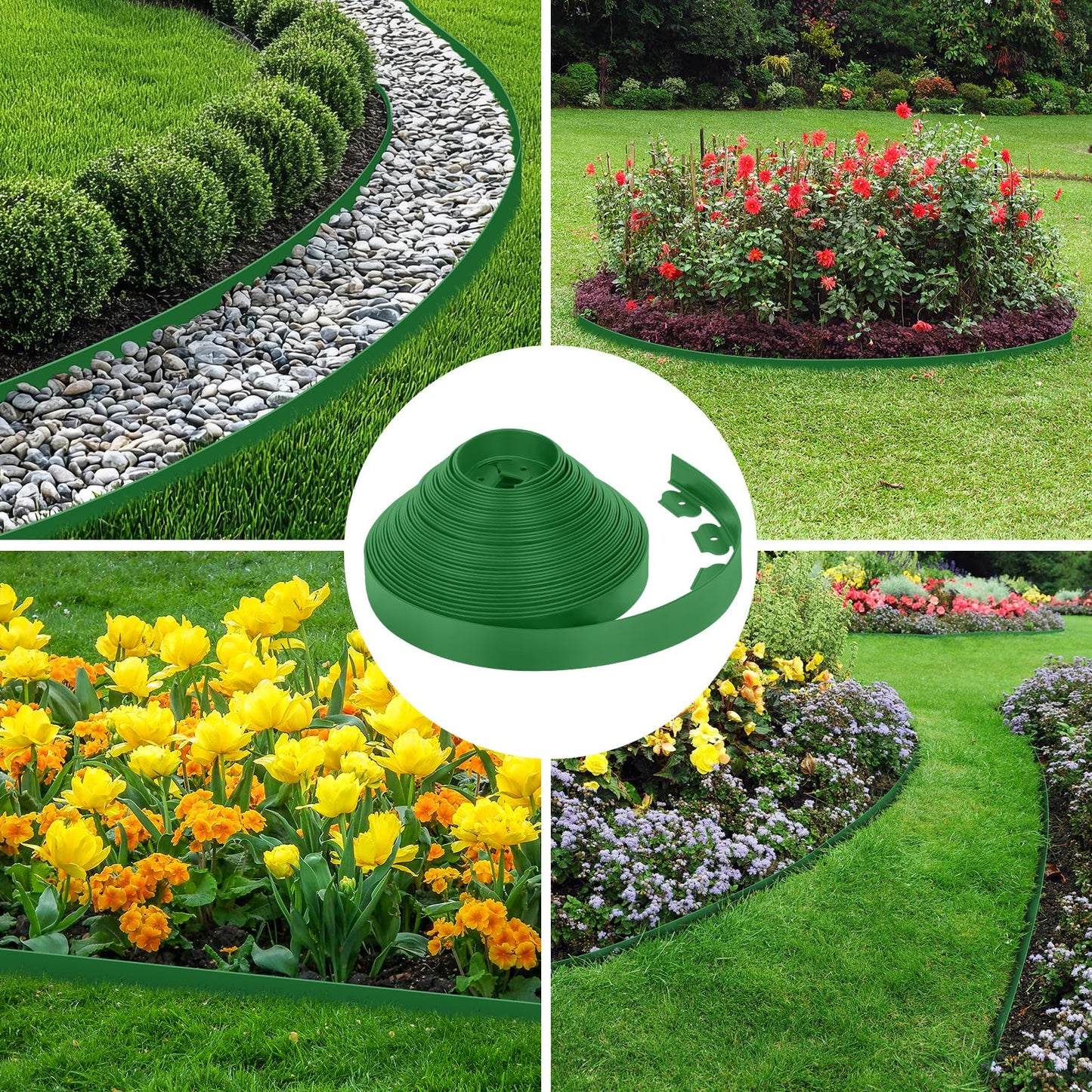 2-Inch x 66 FT Landscape Edging Border with 100 Spikes, No Dig Garden Border Edging Kit, Plastic Edging Border Flexible for Garden Flower Beds Lawn Yard Paver Pathway (Black)
